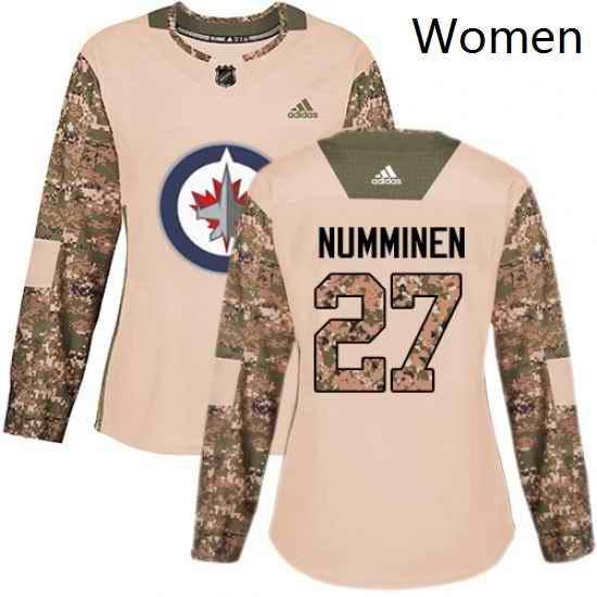 Womens Adidas Winnipeg Jets 27 Teppo Numminen Authentic Camo Veterans Day Practice NHL Jersey